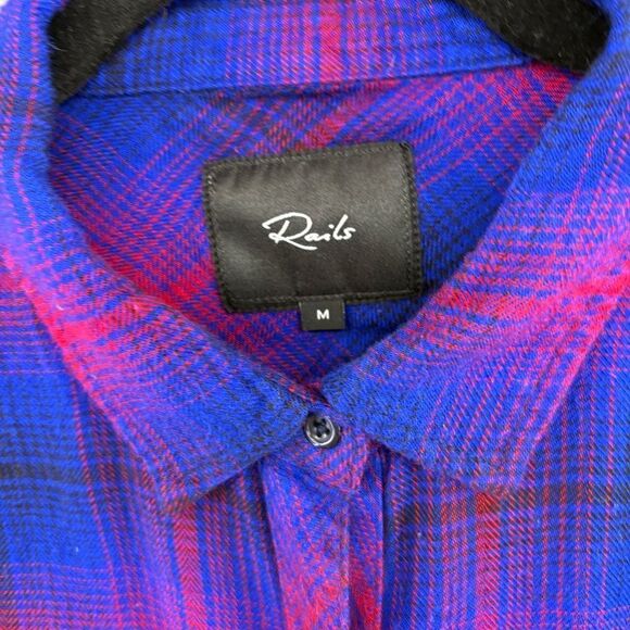Rails Hunter Plaid Flannel Button Up Azure Scarlet Women's Medium Vibrant Soft - Picture 12 of 12